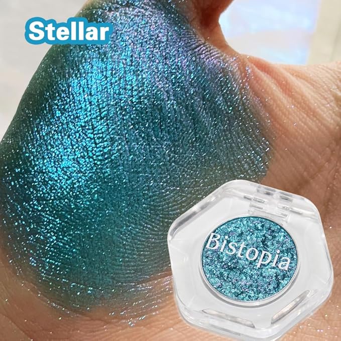 Bistopia Holographic Glitter Single Eyeshadow, Pearlescent Shimmer Metallic Cream Powder Eye Makeup, Blendable Long Lasting Waterproof, Multi-Use Face Highlighter, 2g (Stellar)