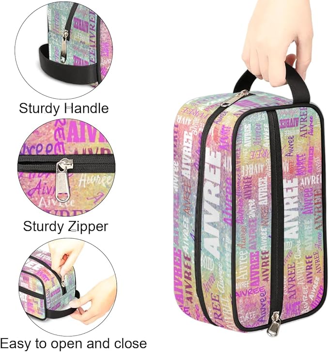 KFNHN Personalized Name Makeup Bag for Toiletries, Colorful Rainbow Glitter