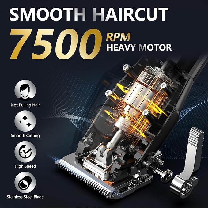 QQTIN Hair Clippers for Men, Cordless & Corded Professional Clippers Set, 7500RPM Rechargeable Hair Cutting Kit with Precision Blades & Guide Combs, Ideal for Barbers & Home Use (Silver)