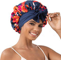 GDTOGRT Satin Silk Bonnet for Sleeping Women, Double Layer Sleep Hair Bonnets Caps for Curly Natural Hair with Tie Band - Blue-Mix