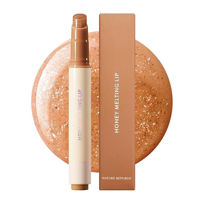 Nature Republic HONEY MELTING LIP GLITTER (14 MAPLE) | SOFT LIP STICK Hydrating Gloss, Moisturizing balms, Shine Glimmer Finish, Shimmery-Sheer tint, korean make up