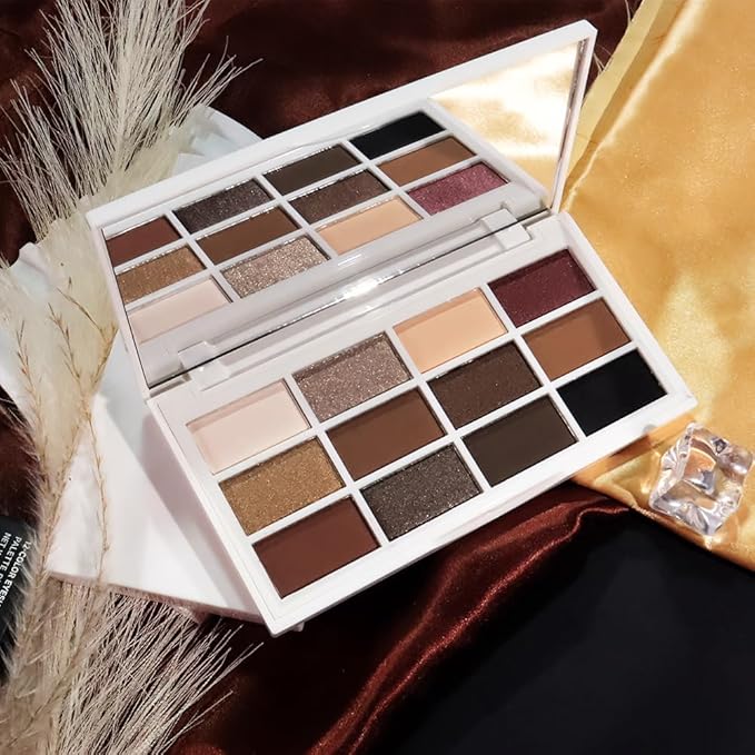 JUAAZIN 12 Colors Matte Shimmer Eyeshadow - Cool-toned Eyeshadow Palette, Long-Lasting Waterproof Crease-Proof Pigmented, Built-In Mirror, Vegan Cruelty-Free for Daily & Glam Makeup Looks 02#