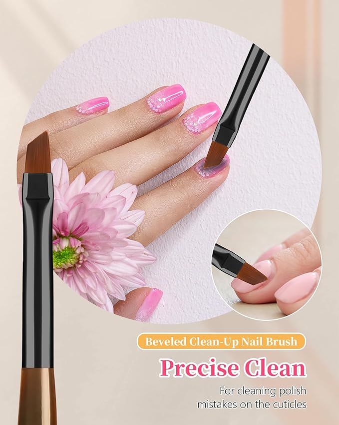 AMilHiTon 3PCS Nail Polish Clean Up Brush, Round/Flat/Angled, Orange Black