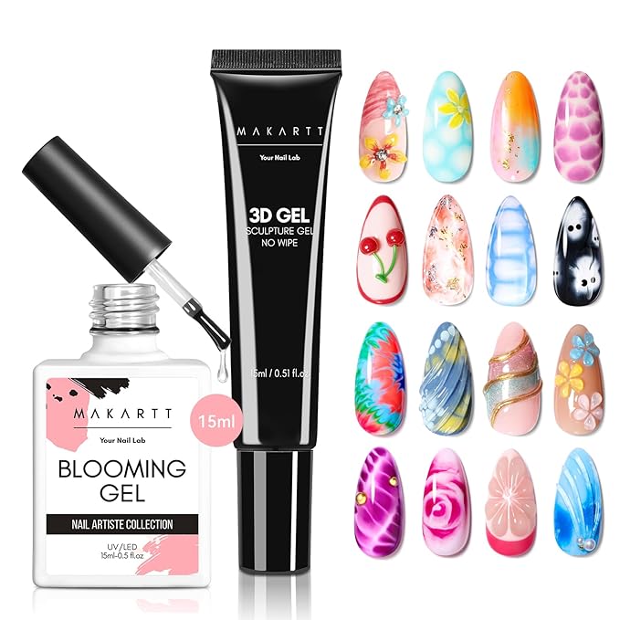 Makartt Blooming Gel & 3D Gel Nail Art Kit for DIY Nail Art Clear