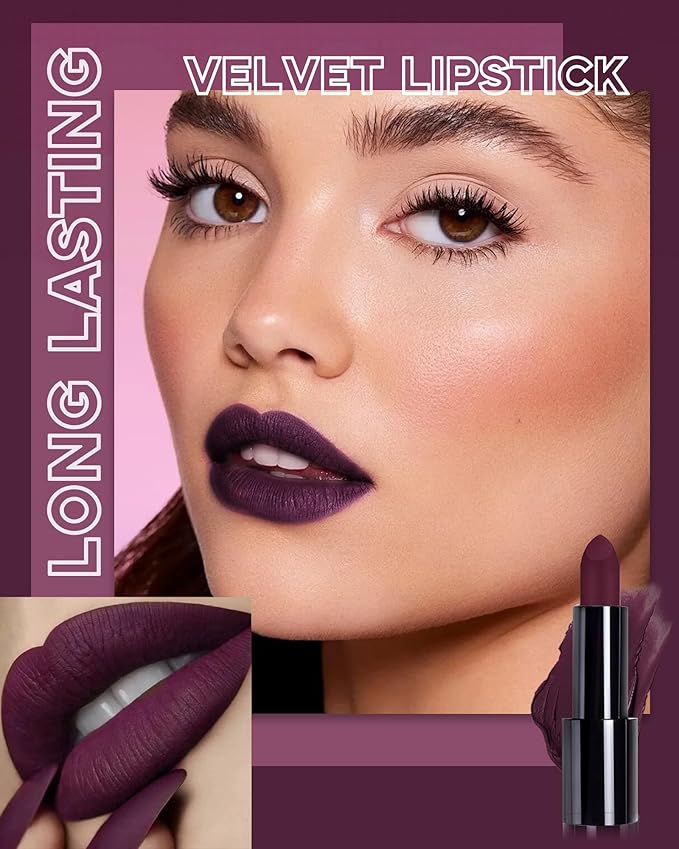 Caedelfly Velvet Matte Lipstick,Dark Purple Lipstick for Women,Halloween-04