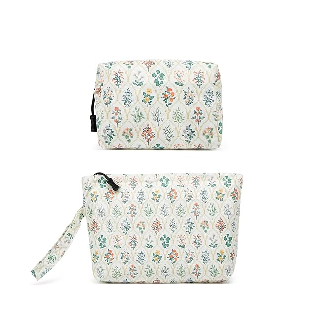 ZOEMTIU Makeup bag set small Cosmetic bag for women purse Corduroy Organizer with interior Pockets Pencil zipper Pouch travel Toiletry Bag with handle(Multi-Plants)