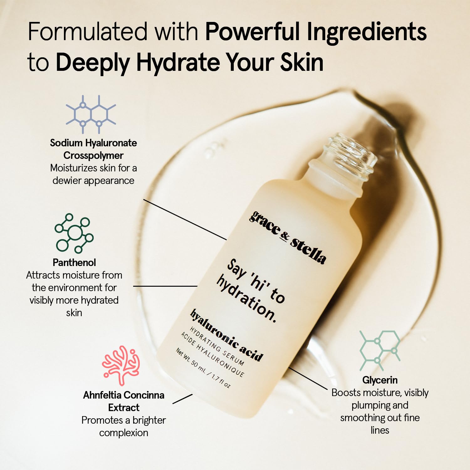 grace & stella Award Winning Hyaluronic Acid Face Serum (50ml/1.7 fl oz) Removes Fine Lines & Wrinkles, Hydrating Hyaluronic Acid Serum for Face, Acido Hialuronico for Women - Vegan Skincare (2-Pack)