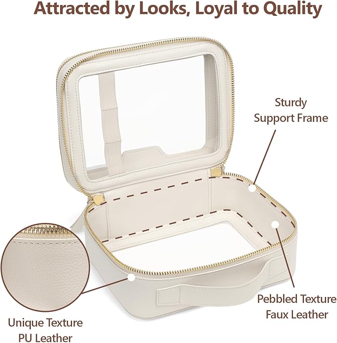 PACKISM Clear Makeup Bag - PU Leather Clear Travel Bags for Toiletries
