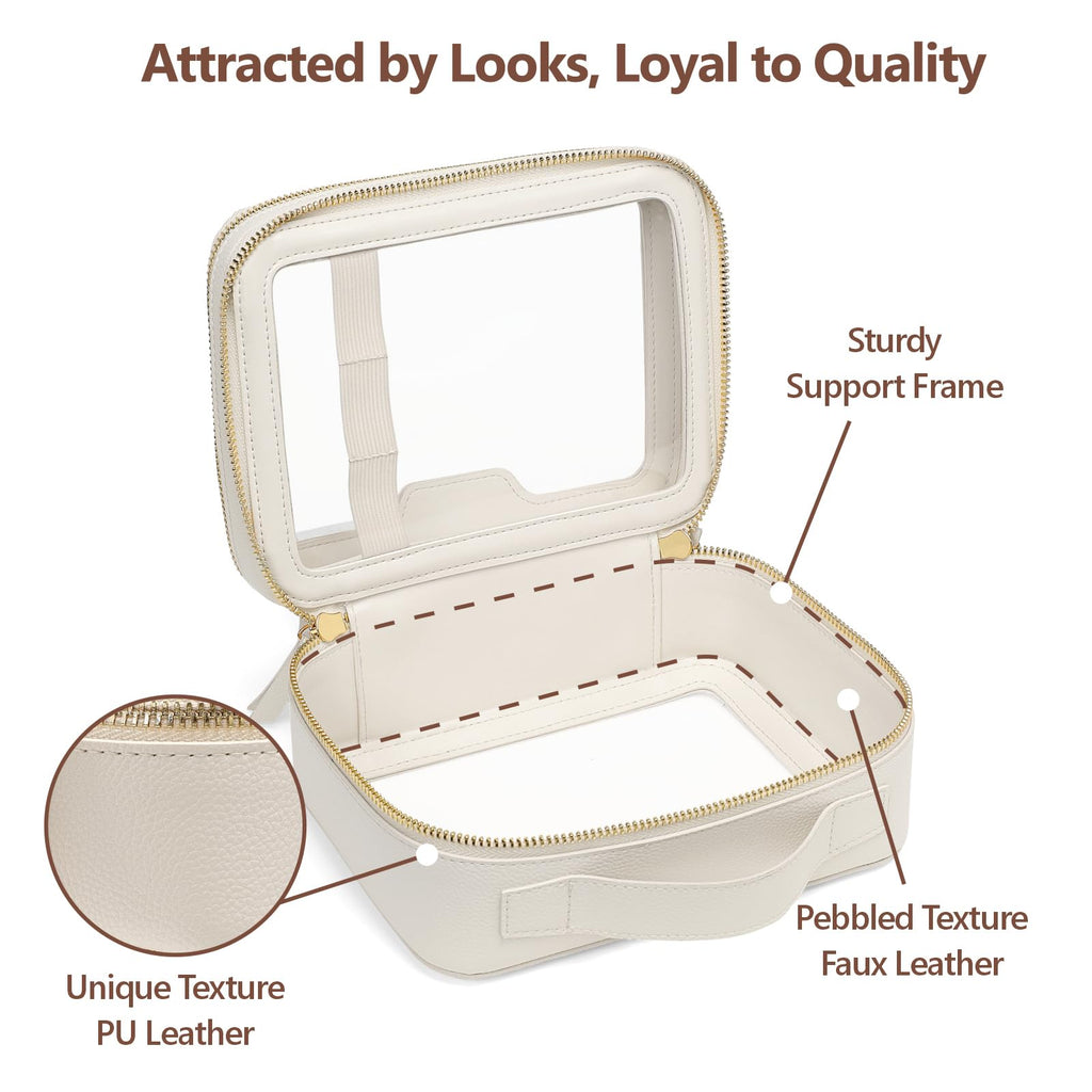 PACKISM Clear Makeup Bag - PU Leather Clear Travel Bags for Toiletries