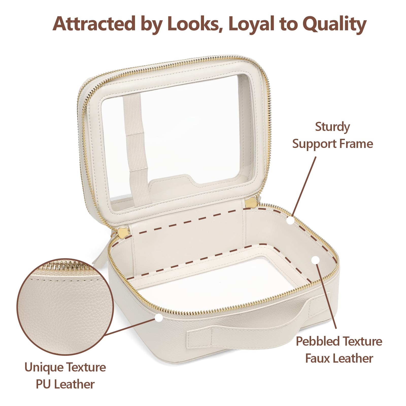 PACKISM Clear Makeup Bag - PU Leather Clear Travel Bags for Toiletries