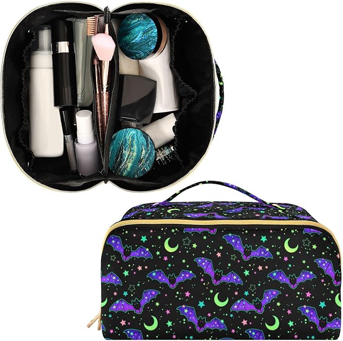 MNSRUU Makeup Organizer Bag, Magic Galaxy Bat Travel Makeup Bags Makeup Vanity Case Large Capacity Rhombus Cosmetic Toiletry Bag for Girl Women Ladies