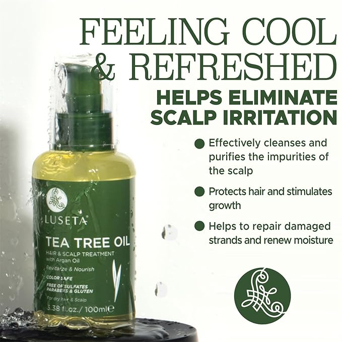 LUSETA Tea Tree Hair Oil Serum for Oily Damaged Hair, 3.38 oz