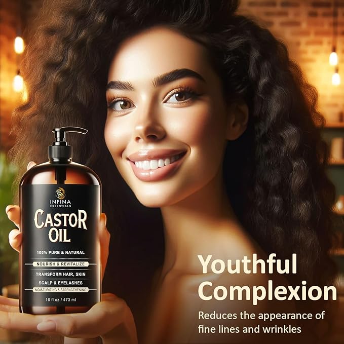 Pure Cold Pressed Castor Oil, Hexane Free Glass Bottle Unrefined, 16 fl oz