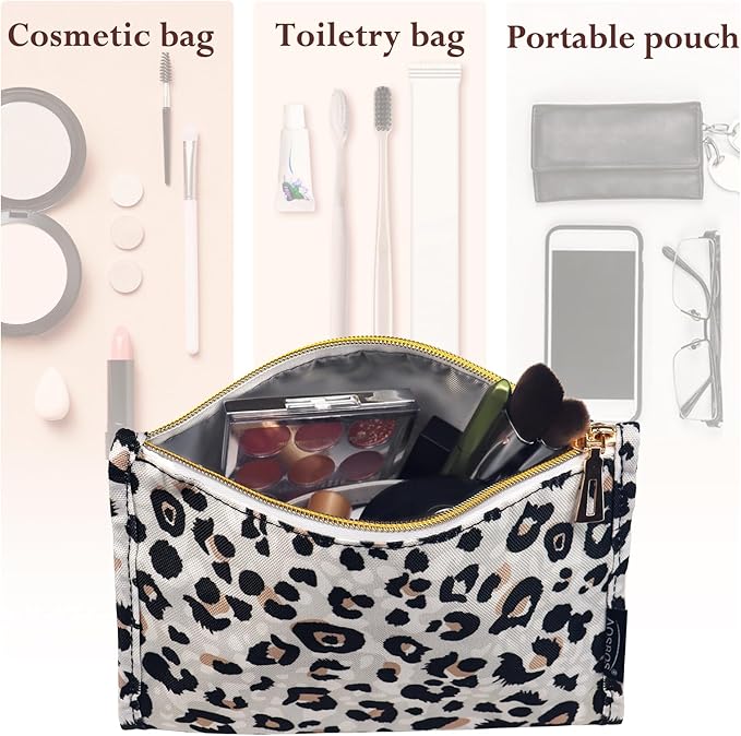 Aosbos Leopard Cosmetic Bag for Women, Travel Makeup Organizer Pouch