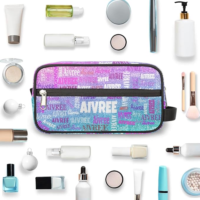 KFNHN Personalized Name Travel Toiletry Bag Gradient Purple Blue Glittering