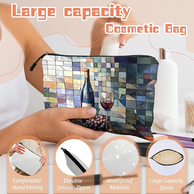 Scribesense Cosmetic Bags Travel Makeup Toilet Case Waterproof Pouch for Women Girls 6.7X9.45inches - The Elegant Allure of A Wine - Themed Still - Life