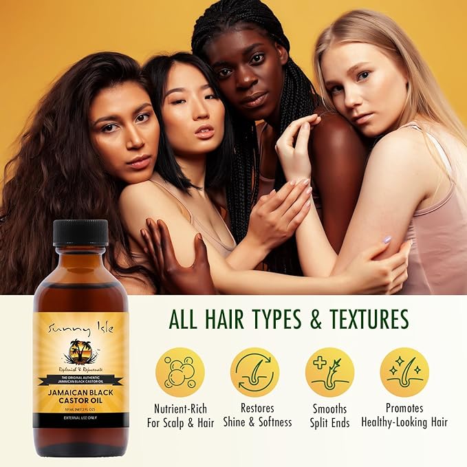 Sunny Isle Jamaican Black Castor Oil 2oz, Original Authentic Moisturizing JBCO for Hair Growth, Scalp Care, Edges, Eyebrows & Eyelashes, Conditioning for Dry Skin, Unscented