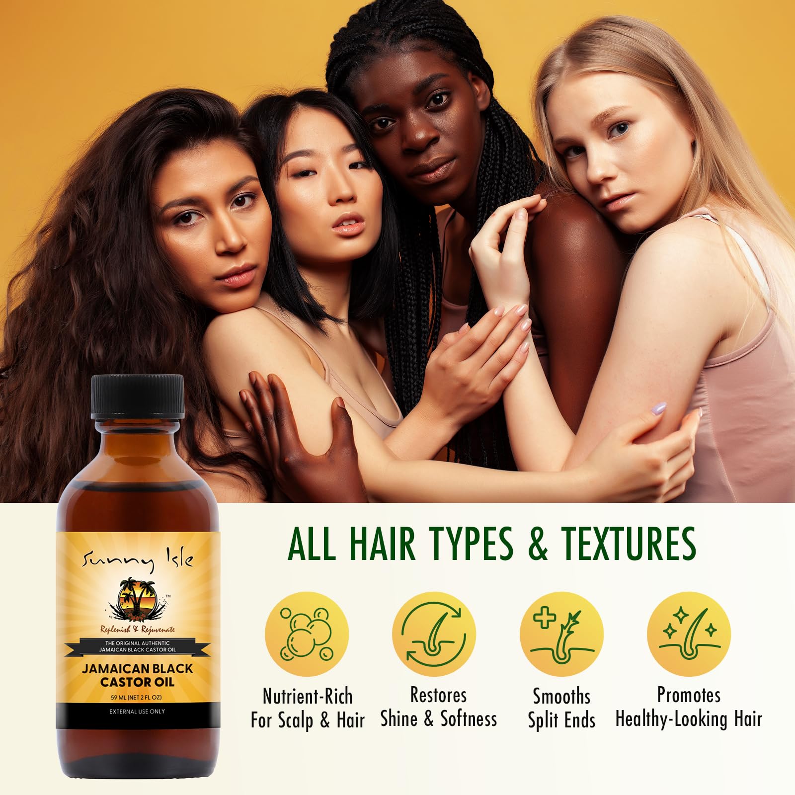 Sunny Isle Jamaican Black Castor Oil 2oz, Original Authentic Moisturizing JBCO for Hair Growth, Scalp Care, Edges, Eyebrows & Eyelashes, Conditioning for Dry Skin, Unscented