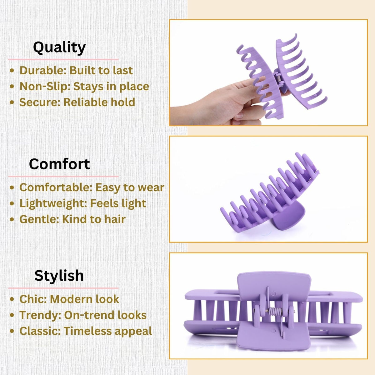Black Hair Clips for Women -8 Pack 4.3 Inch Large Matte Banana Claw Clips for Women Thin Thick Curly Hair, Big Strong Hold jaw