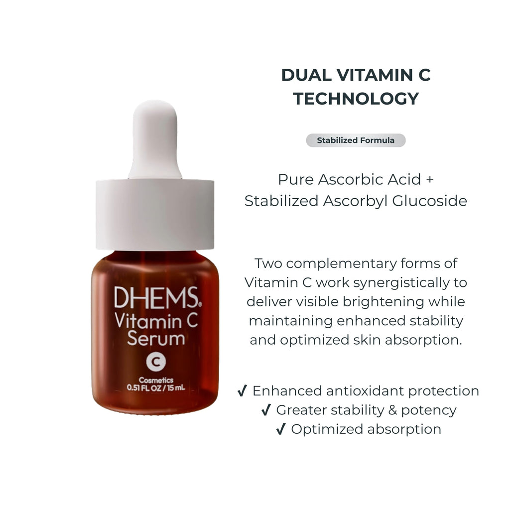Dhems Vitamin C Brightening Serum for Face – Hydrating & Fast Absorbing Facial Serum for Glowing Skin, Evens Tone & Smooth Texture, Gentle for Sensitive Skin, Lightweight Daily Skincare 15ml