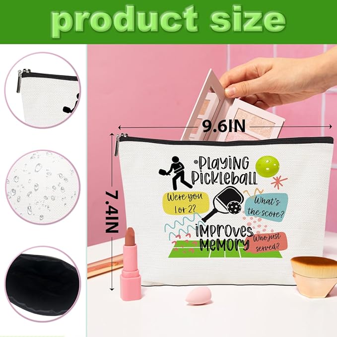 CQM 4pcs Pickleball Gifts Makeup Bag, Ball Player Cosmetic Bag Ball Lover with Zipper Pouch Accessories Pickleball Lover Gifts for Women Girls Mom Fans Player Friendship Travel Cosmetic Pouch