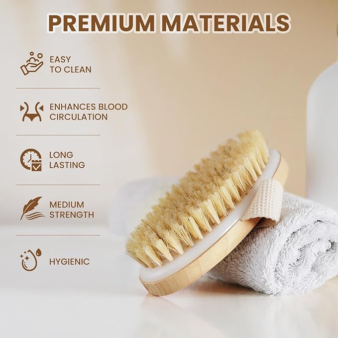 POPCHOSE Dry Brushing Body Brush, 2 Pack Boar Bristle Exfoliating Brush