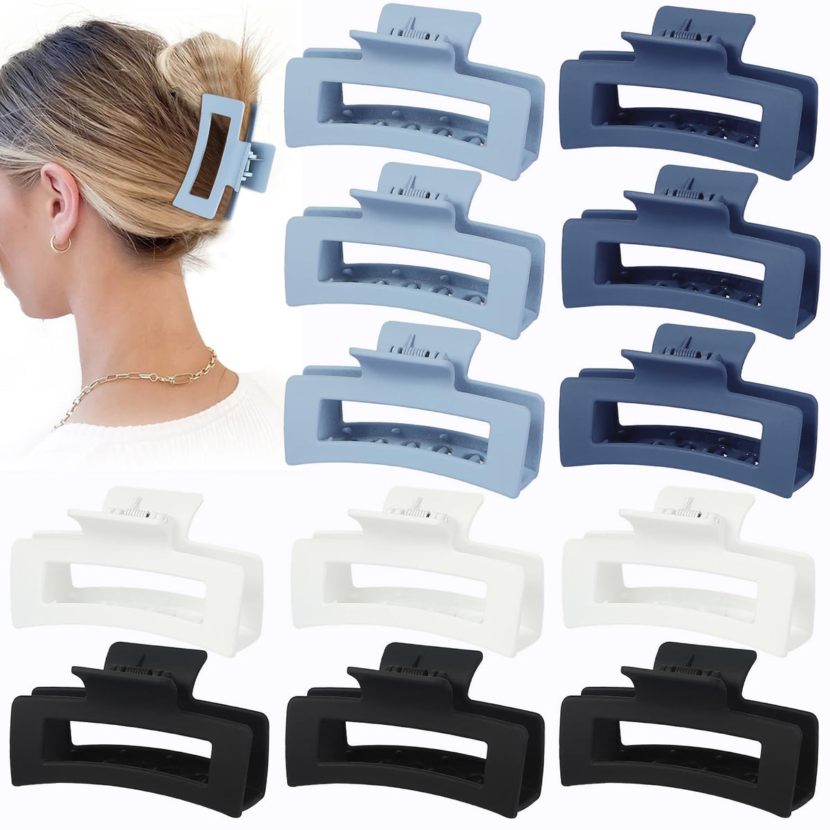 Sisiaipu 3.5 Inch Hair Clips - 12 Pcs Square Jaw Clips for Thick and Thin Hair, Rectangular Hair Accessories for Women and Girls - Neutral