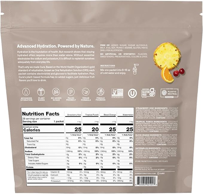 Cure Hydration - Electrolyte Drink Powder Tropical Variety Pack 28 Packets
