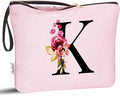 Vavabox A-Z Personalized Makeup Bag, Birthday Gifts for Women Mom, Gifts for Best Friend, Bride Bridesmaid Cosmetic bag (K, 06-Pink)