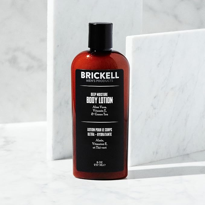 Brickell Men's Deep Moisture Body Lotion for Men, Protects and Hydrates Dry Skin, With Aloe, Vitamin E, and Jojoba Oil, 8 Ounce, Unscented