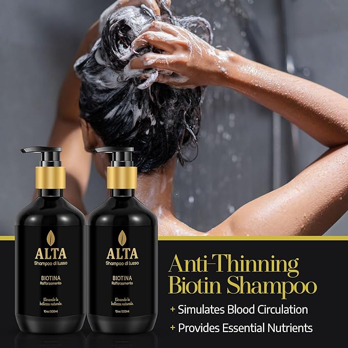 All Goods Alta Strengthening Biotin + Caffeine Shampoo 10oz – DHT Blocker Formula for Hair Loss & Thinning – Thickening, Volumizing & Strengthening Shampoo for Women & Men.