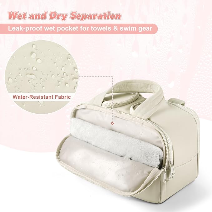 todbown Travel Toiletry Bag:  Large Capacity, 4 Compartments, Wet/Dry Separation, Ultra-Soft Lightweight Fabric & Anti-Spill Design for Travel,Gym,Gift(11.8" L) (Off-White)