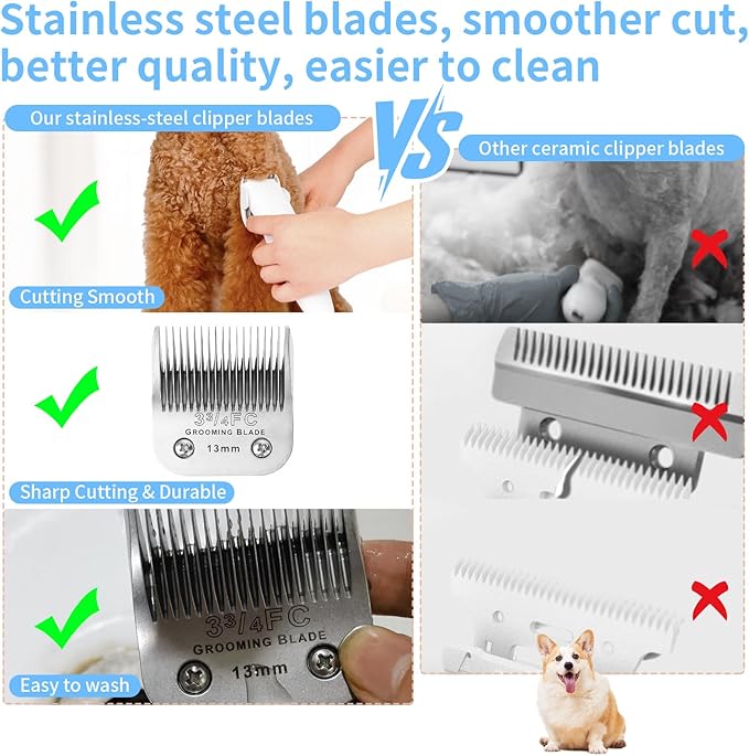 MEMIRY 3 Pcs Size 3-3/4FC Detachable Dog Grooming Blades, Compatible with Andis, Oster A5, Wahl KM10 Series Clippers, Cut Length 13mm, Silver(3-3/4FC 13mm, 3Packs)