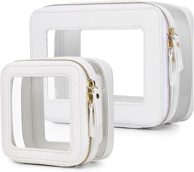 Pinkmik Clear Makeup Bag with Zipper, White, M+MINI-1