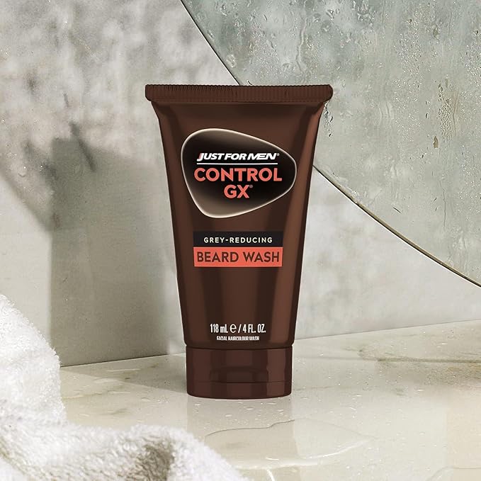 Just for Men Control GX Grey Reducing Beard Wash Shampoo with Keratin, Gradually Colors Mustache and Beard, Leaves Facial Hair Thicker Softer and Fuller, 4 Fl Oz - Pack of 1