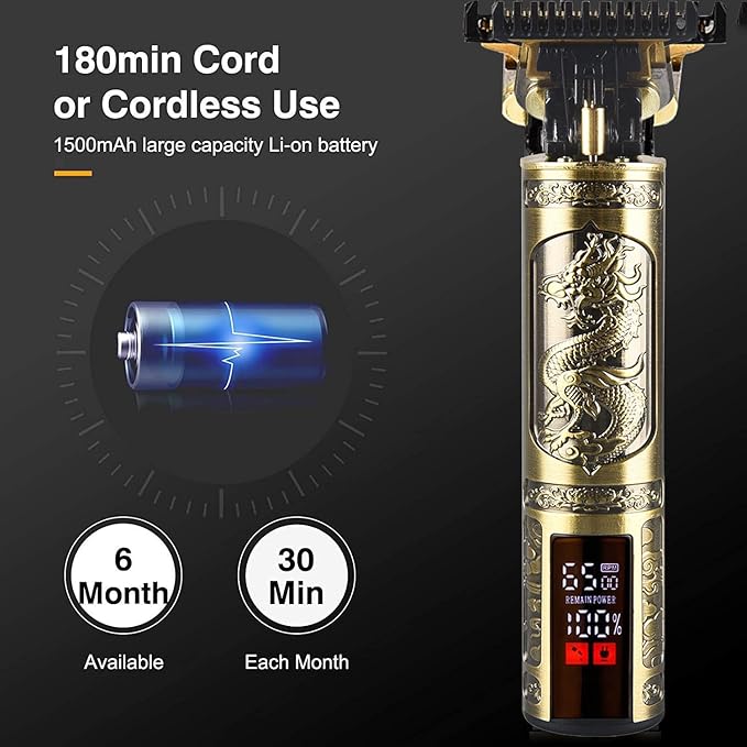 Hilandkom Hair Clippers for Mens Cordless Hair Trimmer T-Blade Trimmer Professional Haircut & Grooming Kit Rechargeable Edgers Clippers Hair Trimmer Shaver Cutting Kit with LCD Display (Led-Dragon)
