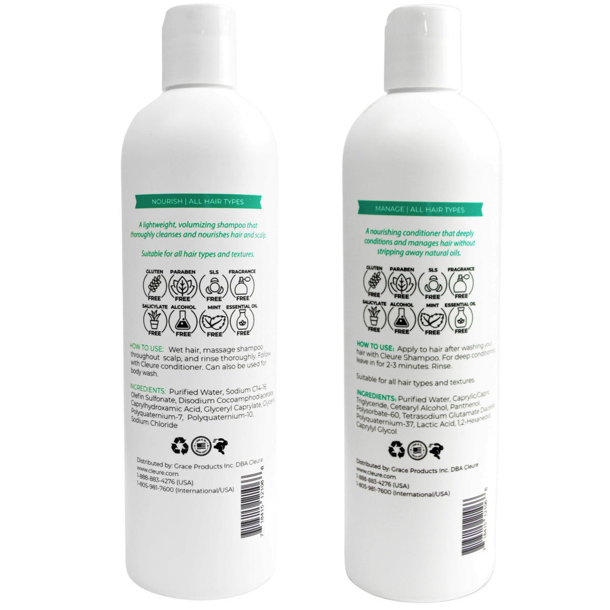 Cleure Volumizing Shampoo & Conditioner Set, Sulfate Free (12 oz Each)