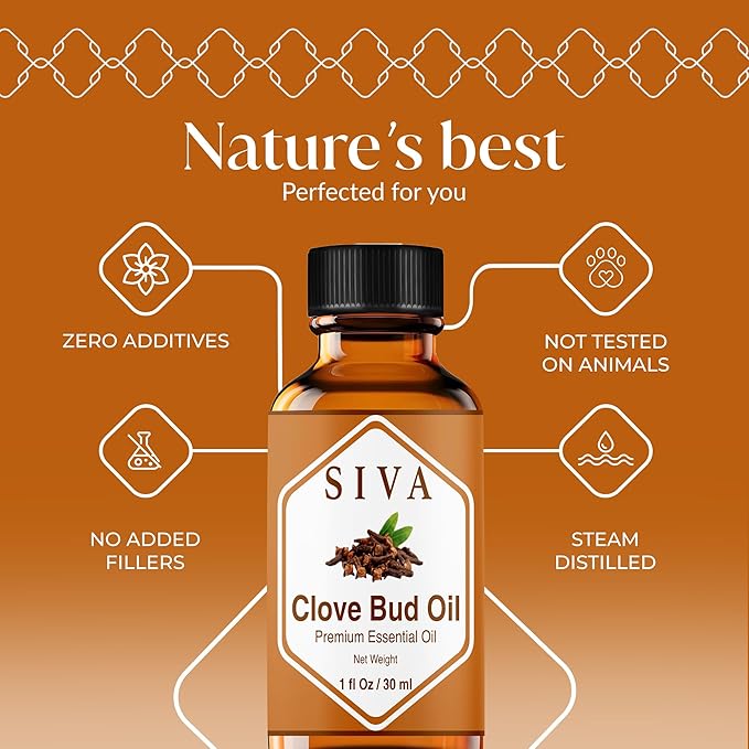 Siva Clove Bud Essential Oil 1 Fl Oz – for Diffuser, Skin & Hair Care – Ideal for Massage & DIY Blends- with Dropper