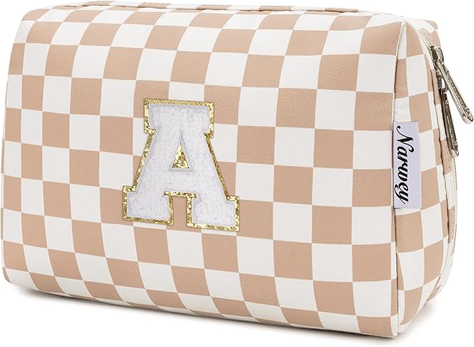 Narwey Initial Makeup Bag, Graduation Gifts for Teen Girls kids Tween, Trendy Stuff 6-18 Years Old, Personalized Cute Travel Cosmetic Toiletry Bag, Birthday Teacher Bridesmaid Mom Gifts for Women (A)