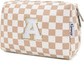 Narwey Initial Makeup Bag, Graduation Gifts for Teen Girls kids Tween, Trendy Stuff 6-18 Years Old, Personalized Cute Travel Cosmetic Toiletry Bag, Birthday Teacher Bridesmaid Mom Gifts for Women (A)