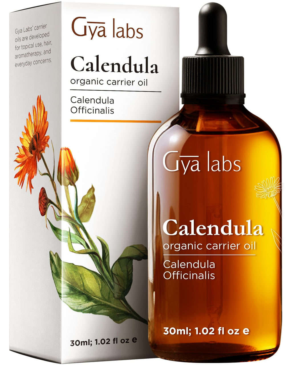 Gya Labs Calendula Oil - 1 Fl Oz - Carrier Oil for Hair, Skin, Face, Scalp & Body Massage