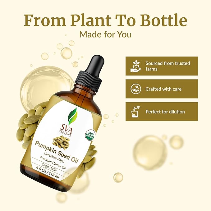 SVA Organic Pumpkin Seed Oil, Glass Bottle with Dropper, 4 Fl Oz (118 ml)