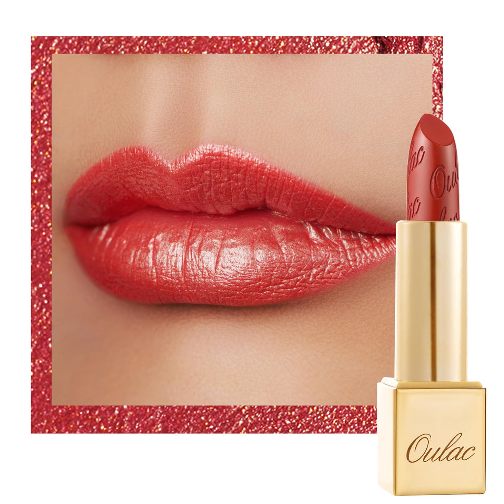 Oulac Orange Red Lipstick for Women with Metallic 3D Shine Lightweight Hydrating Formula, High Impact Lip Color, Vegan Beauty, Full Coverage Lip Makeup, Christmas Gifts for Women, Dangerous(02)