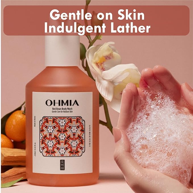 OHMIA Red Bean Korean Body Wash for Women - Hydrating Shower Gel for Dry & Sensitive Skin, Tangerine & Orchid Scent, Skincare-Grade K-Beauty Cleanser, Vegan, 8.45 fl oz