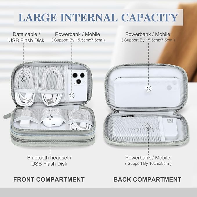 FYY Electronic Organizer, Travel Tech Pouch Bag, Cable Organizer Light Grey