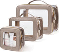 Oaque Clear Cosmetic Bag Set for Women Makeup Bag with Handle, 3 Pcs Travel Toiletry Bag Transparent Cosmetic Case Portable Make Up Organizer Bag for Essentials (Stone, Mini+S+L)