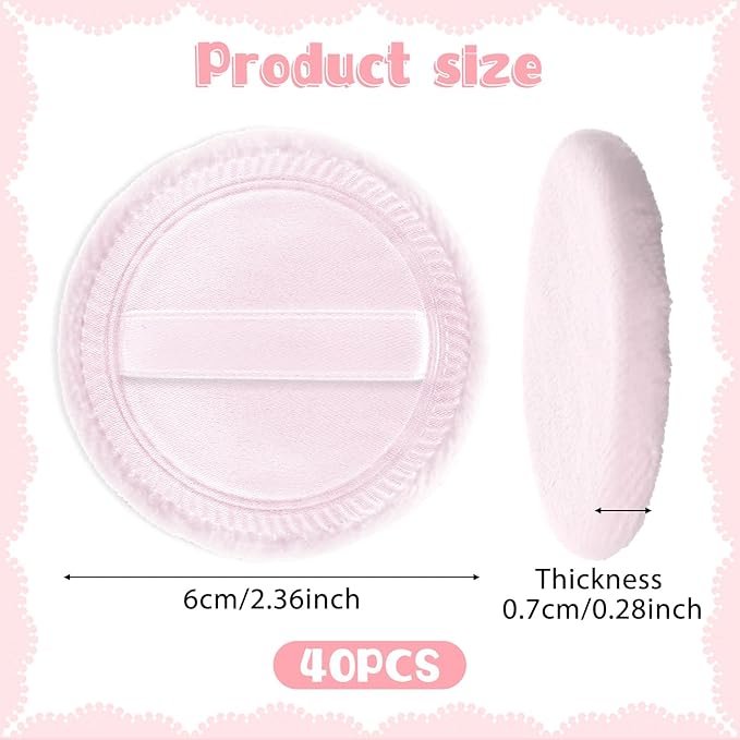 Makeup Pads for Pressed Powder 40 Pcs Cotton Powder Puffs Washable 2.36 Inch Round MakeupPowder Puff Pads with Ribbon White Round Cosmetic Face-Powder Make up Puffs Makeup Tools for Women
