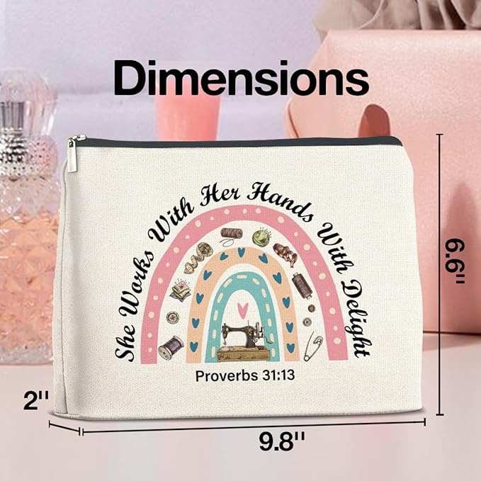 UPNEGE Sewing Lover Gifts Makeup Bag Gift for Quilter, Christian She Works with Her Hands in Delight Cosmetic Bag Zipper Makeup Pouch