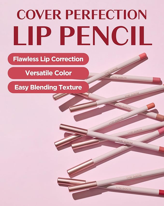 THESAEM Cover Perfection Lip Pencil - 01 Near Skin Beige - Slim 4mm Lip Liner for Overlip Correction - Korean Makeup Lip Contouring Pencil Easy Blending Formula, 0.04oz