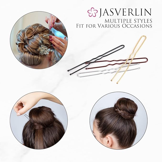 JASVERLIN U Shaped Bobby Pins for Thick Bun Hairstyle, Ballet Hairpins for Women Girl Large Bunheads 2.4in 100pcs (Black)